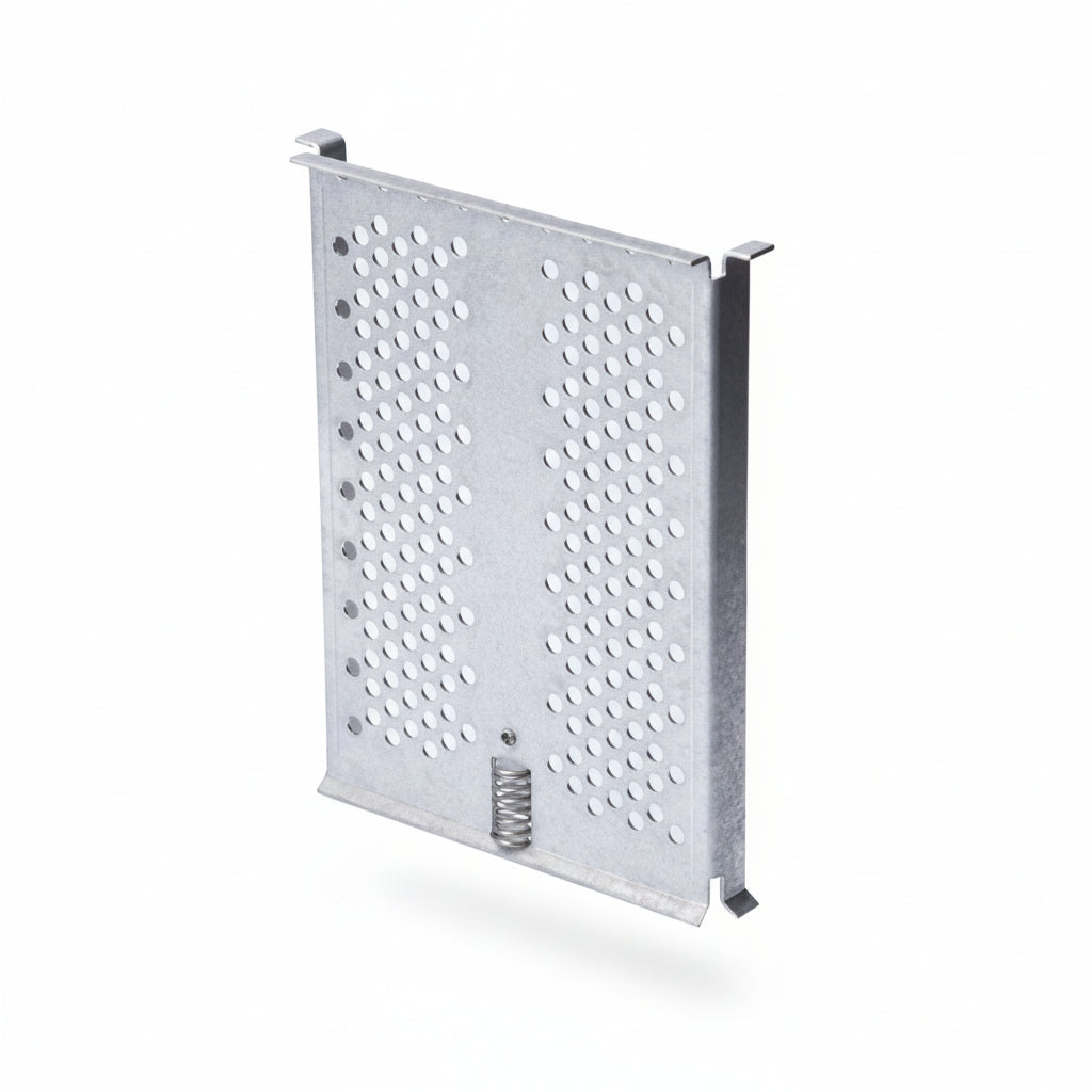 A silver metal baffle screen assembly designed for use with specific Shuttle models. — commercial fryer oil management system