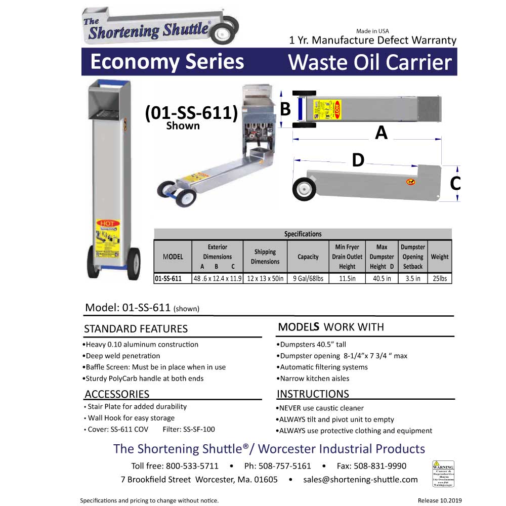 Model SS-611 · The Shortening Shuttle® Waste Oil Carrier