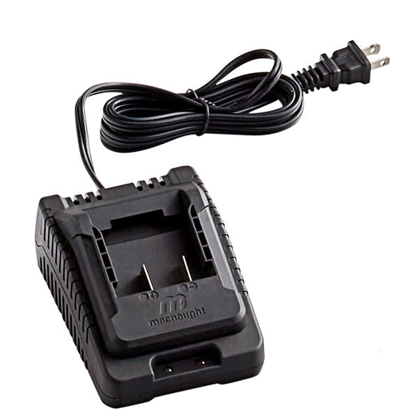 A black battery charger with a power cord and slot for a lithium-ion battery, designed for use with The BOSS pump. — commercial fryer oil management system