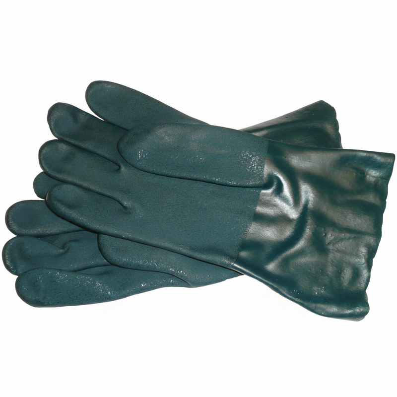 A pair of green safety gloves designed to be heat resistant.