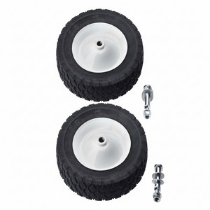 Two 8-inch wheels with ball bearings and accompanying hardware including shuttle pump wheel bolts, flange nuts, and retainer washers.